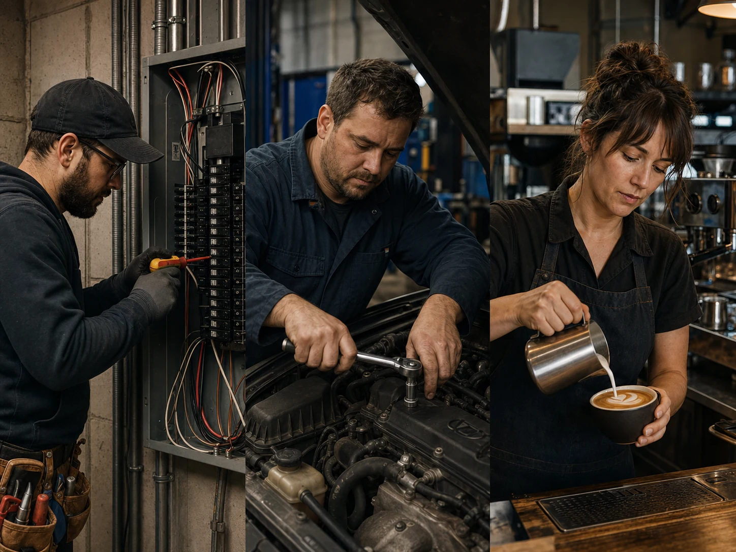 An electrician, mechanic, and cafe owner at work