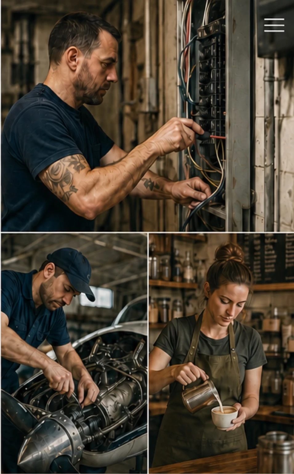 An electrician, mechanic, and cafe owner at work